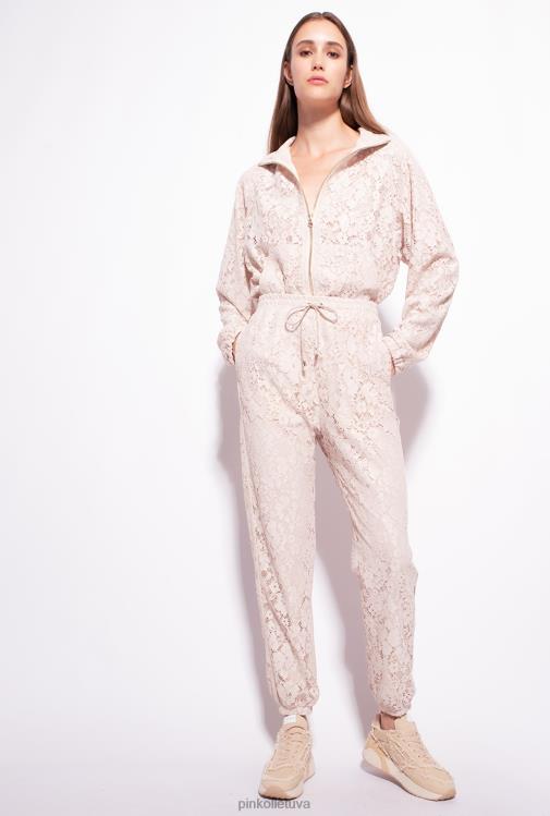 megztiniai | DH06P538 laminuotas nėriniuotas megztinis Pinko smėlio/sidabrinės spalvos