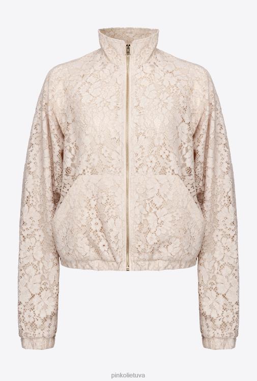 megztiniai | DH06P538 laminuotas nėriniuotas megztinis Pinko smėlio/sidabrinės spalvos