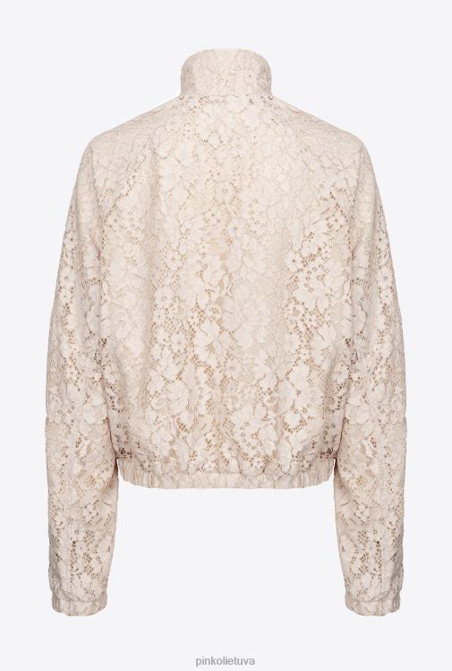 megztiniai | DH06P538 laminuotas nėriniuotas megztinis Pinko smėlio/sidabrinės spalvos