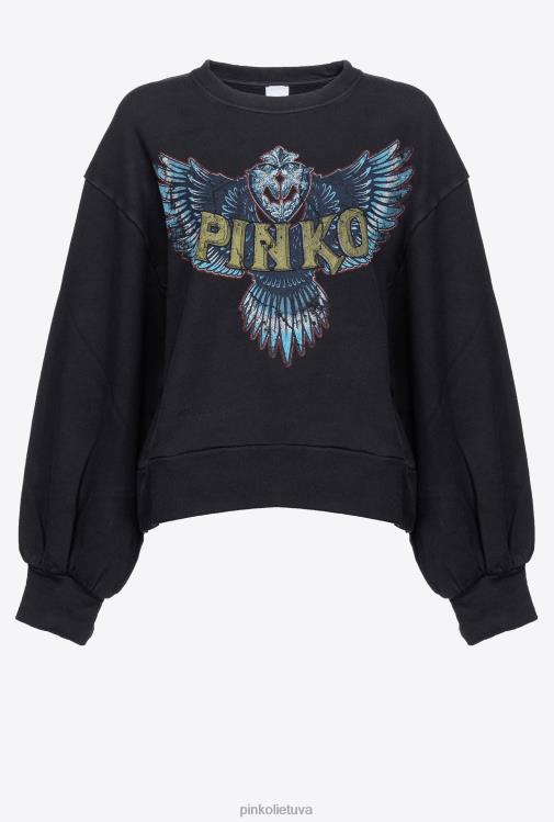 megztiniai | DH06P550 megztinis su sparneliu ir logotipu Pinko pilkai juoda