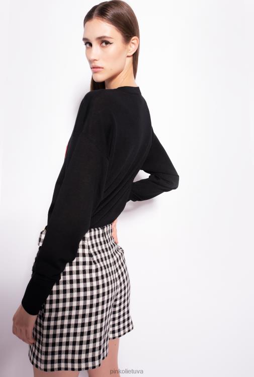 megztiniai | DH06P551 megztinis su vyšnių siuvinėjimu Pinko keli. juoda/raudona