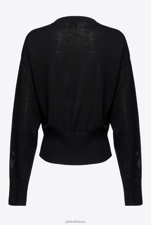 megztiniai | DH06P551 megztinis su vyšnių siuvinėjimu Pinko keli. juoda/raudona