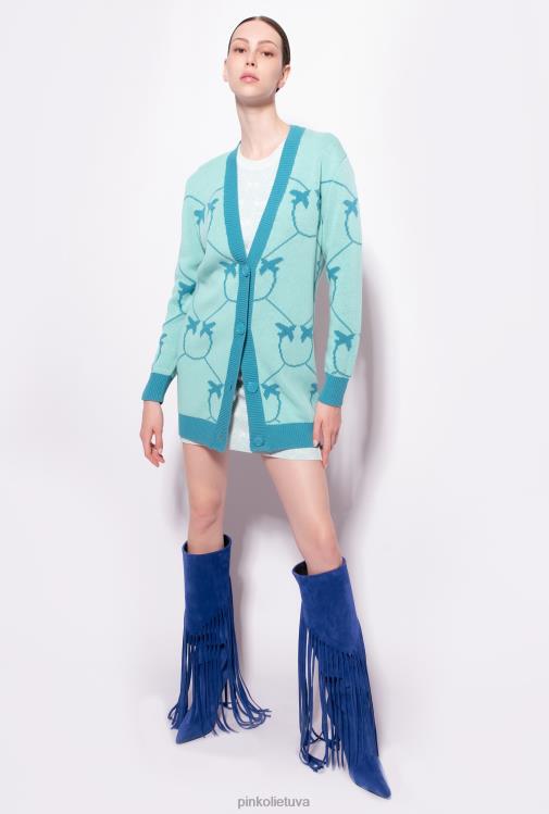 megztinis | DH06P516 monograminis žakardinis maxi megztinis Pinko aqua green/meal