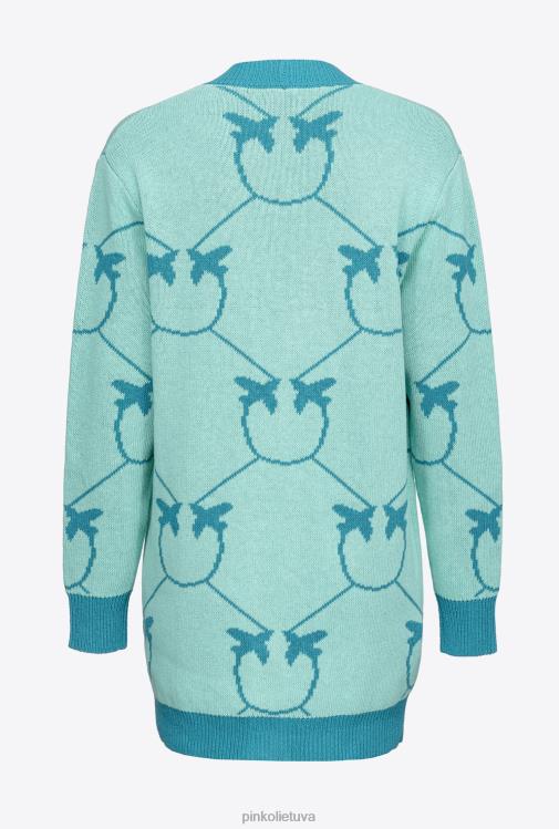 megztinis | DH06P516 monograminis žakardinis maxi megztinis Pinko aqua green/meal