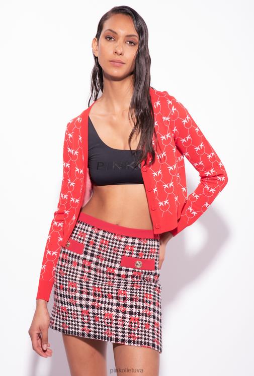 megztinis | DH06P529 apkarpytas monograminis žakardo megztinis Pinko raudona/rožinė