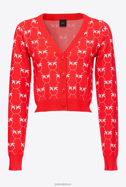 megztinis | DH06P529 apkarpytas monograminis žakardo megztinis Pinko raudona/rožinė