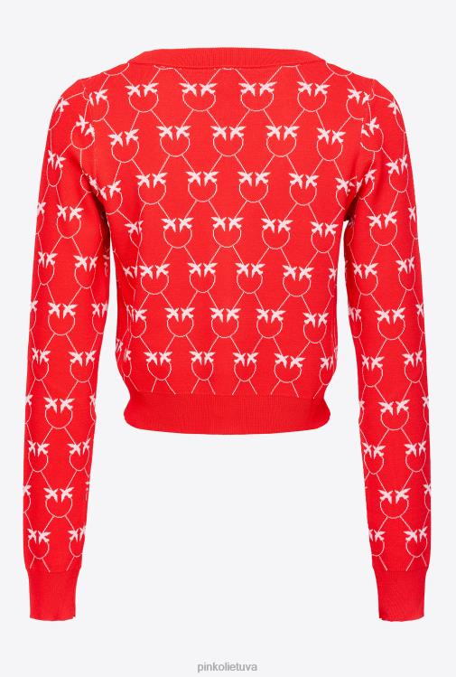megztinis | DH06P529 apkarpytas monograminis žakardo megztinis Pinko raudona/rožinė