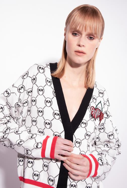 megztinis | DH06P531 monograminis žakardo megztinis su vyšnių siuvinėjimu Pinko mult. balta/juoda/raudona