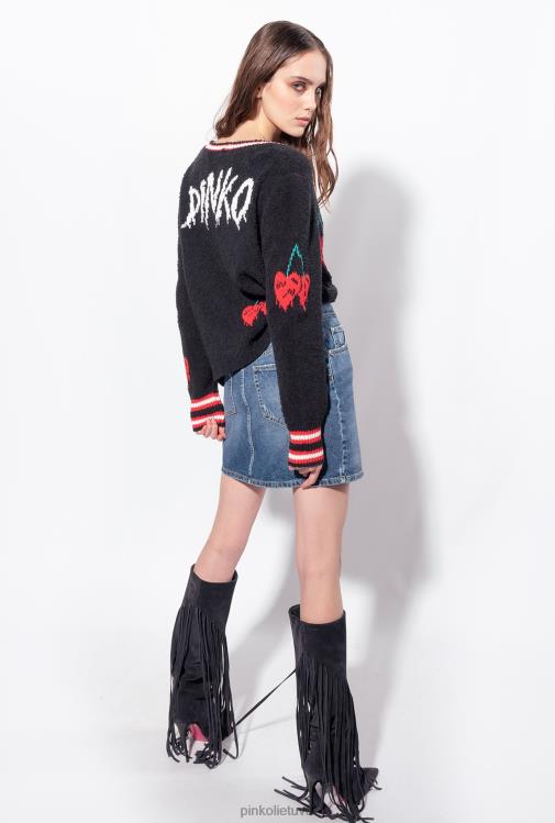 megztinis | DH06P533 megztinis su vyšnių inkrustacija Pinko keli. juoda/raudona