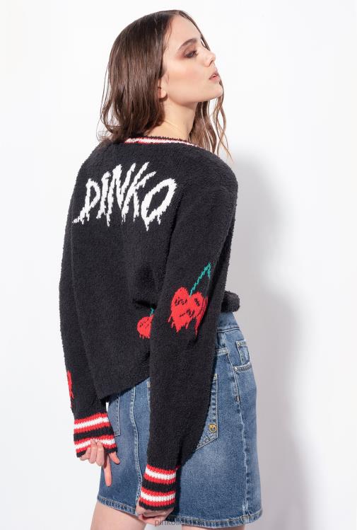 megztinis | DH06P533 megztinis su vyšnių inkrustacija Pinko keli. juoda/raudona