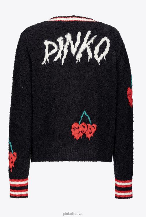 megztinis | DH06P533 megztinis su vyšnių inkrustacija Pinko keli. juoda/raudona