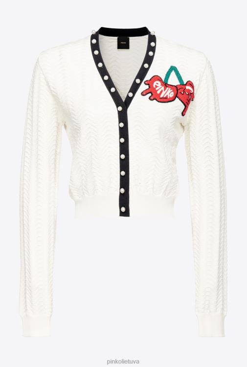 megztinis | DH06P544 karpytas megztinis su vyšnių siuvinėjimu Pinko mult. balta/juoda/raudona