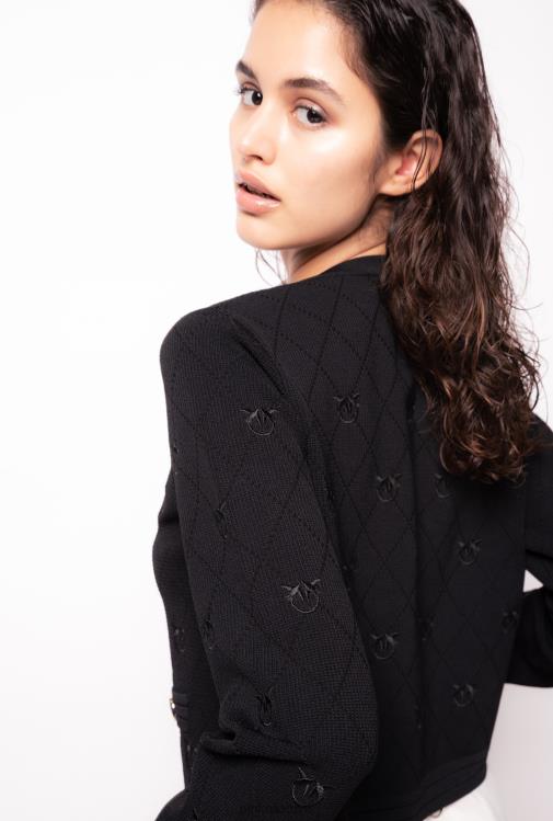 megztinis | DH06P554 apkarpytas žakardo meilės paukščių megztinis Pinko limuzinas juodas