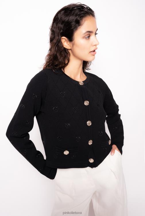 megztinis | DH06P554 apkarpytas žakardo meilės paukščių megztinis Pinko limuzinas juodas