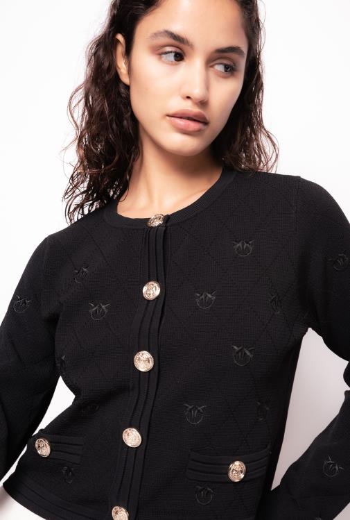 megztinis | DH06P554 apkarpytas žakardo meilės paukščių megztinis Pinko limuzinas juodas