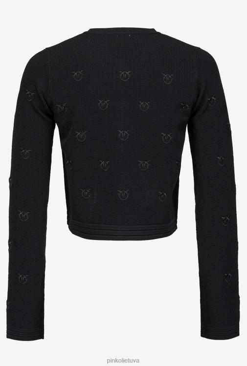megztinis | DH06P554 apkarpytas žakardo meilės paukščių megztinis Pinko limuzinas juodas