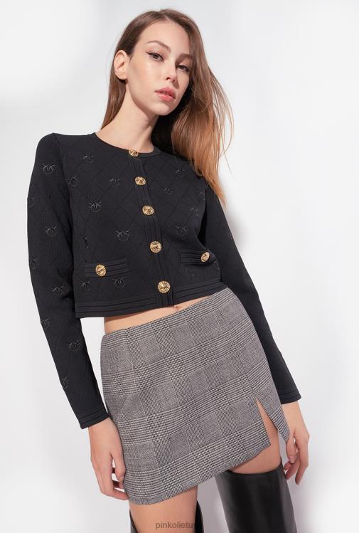 megztinis | DH06P557 apkarpytas žakardo meilės paukščių megztinis Pinko limuzinas juodas