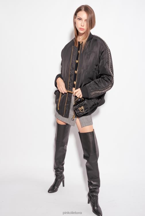 megztinis | DH06P557 apkarpytas žakardo meilės paukščių megztinis Pinko limuzinas juodas