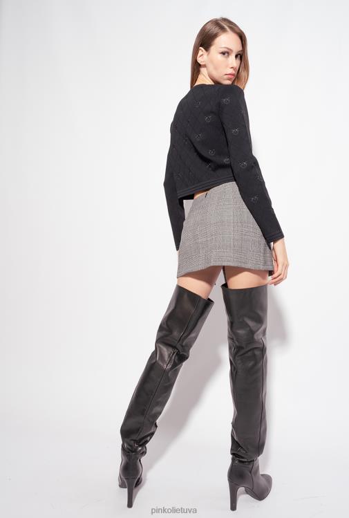 megztinis | DH06P557 apkarpytas žakardo meilės paukščių megztinis Pinko limuzinas juodas