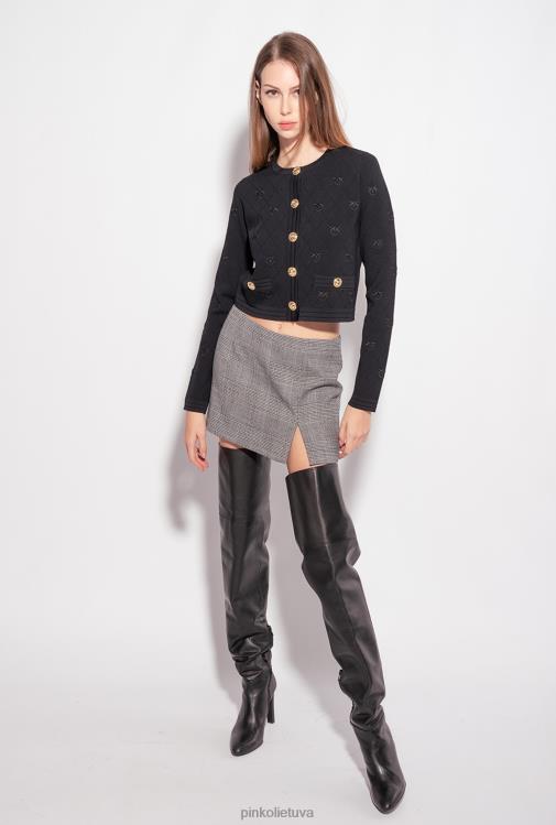 megztinis | DH06P557 apkarpytas žakardo meilės paukščių megztinis Pinko limuzinas juodas