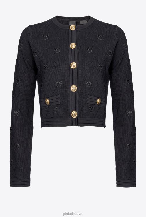 megztinis | DH06P557 apkarpytas žakardo meilės paukščių megztinis Pinko limuzinas juodas