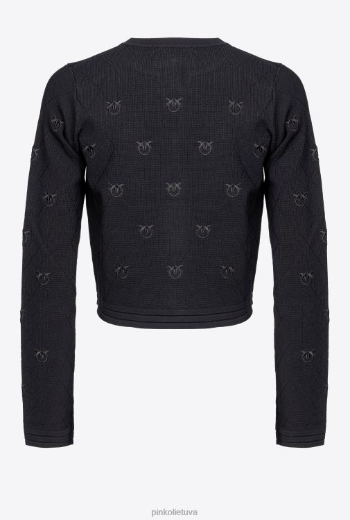 megztinis | DH06P557 apkarpytas žakardo meilės paukščių megztinis Pinko limuzinas juodas