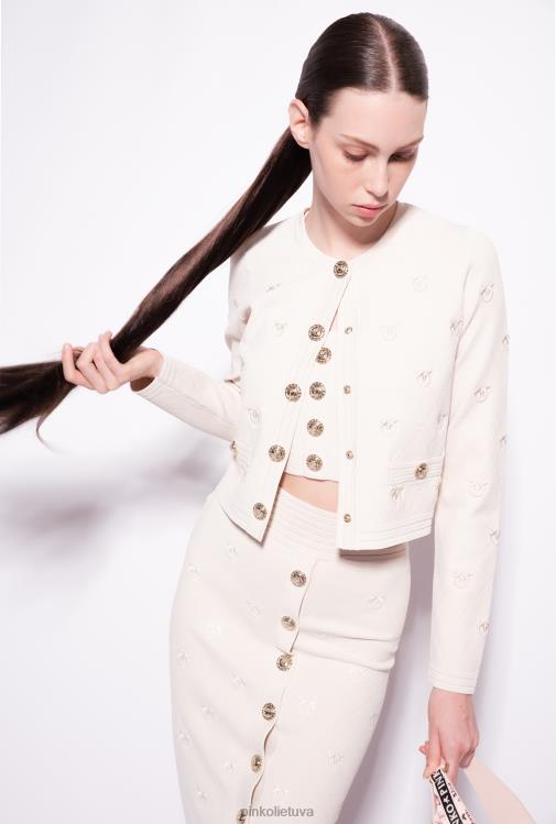 megztinis | DH06P558 apkarpytas žakardo meilės paukščių megztinis Pinko beržo smėlio spalvos