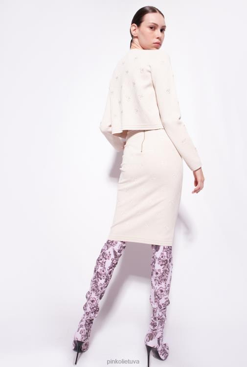 megztinis | DH06P558 apkarpytas žakardo meilės paukščių megztinis Pinko beržo smėlio spalvos