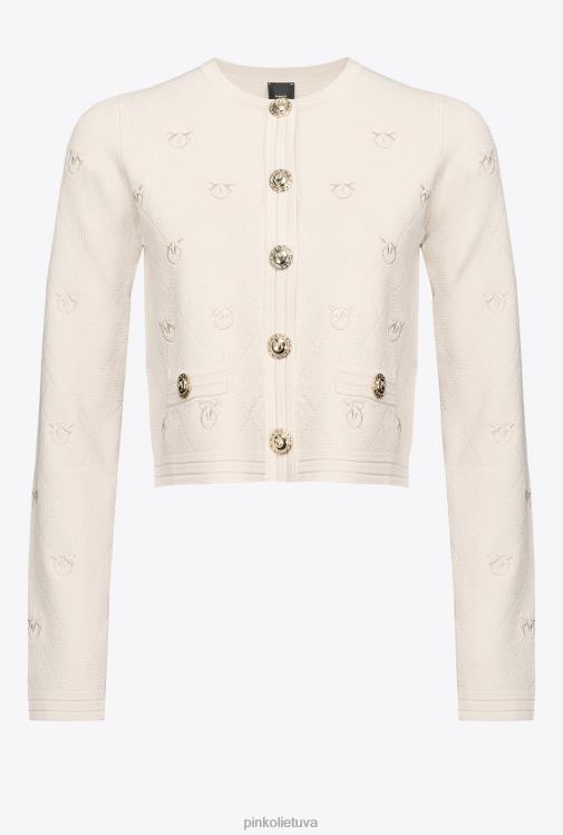 megztinis | DH06P558 apkarpytas žakardo meilės paukščių megztinis Pinko beržo smėlio spalvos