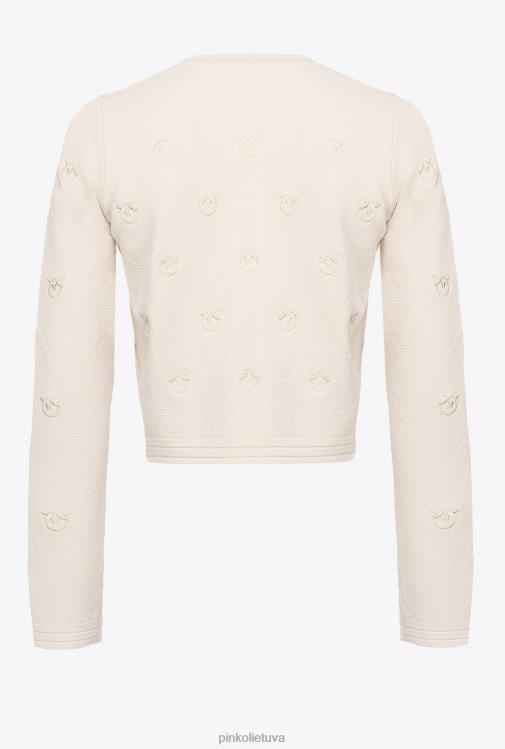 megztinis | DH06P558 apkarpytas žakardo meilės paukščių megztinis Pinko beržo smėlio spalvos