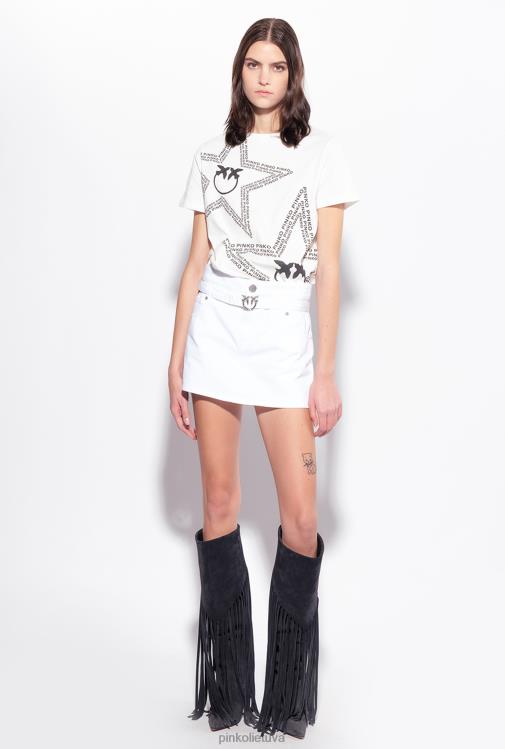 marškinėliai | DH06P342 marškinėliai su žvaigždės logotipu Pinko šilko baltumo