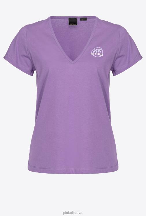 marškinėliai | DH06P397 V formos iškirptės marškinėliai su logotipu Pinko levandų alyvinė