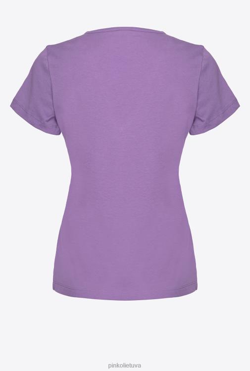 marškinėliai | DH06P397 V formos iškirptės marškinėliai su logotipu Pinko levandų alyvinė