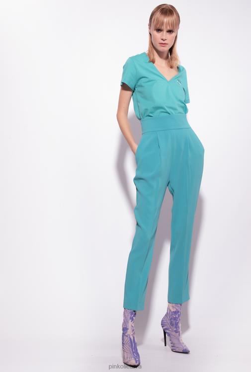 marškinėliai | DH06P398 V formos iškirptės marškinėliai su logotipu Pinko mėlyna