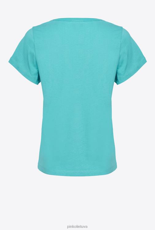 marškinėliai | DH06P398 V formos iškirptės marškinėliai su logotipu Pinko mėlyna