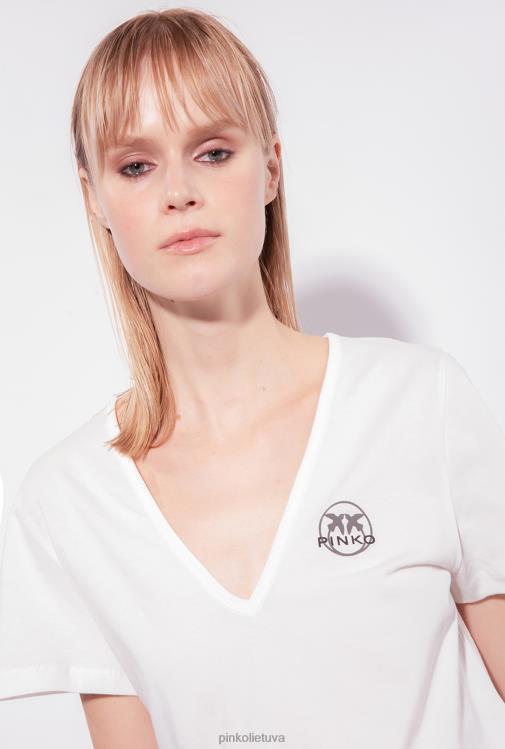 marškinėliai | DH06P399 V formos iškirptės marškinėliai su logotipu Pinko šilko baltumo
