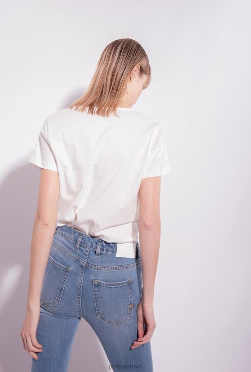 marškinėliai | DH06P399 V formos iškirptės marškinėliai su logotipu Pinko šilko baltumo