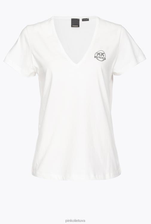 marškinėliai | DH06P399 V formos iškirptės marškinėliai su logotipu Pinko šilko baltumo