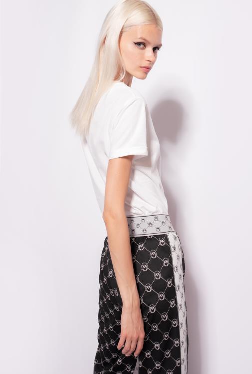 marškinėliai | DH06P418 širdelės rašto marškinėliai Pinko šilko baltumo