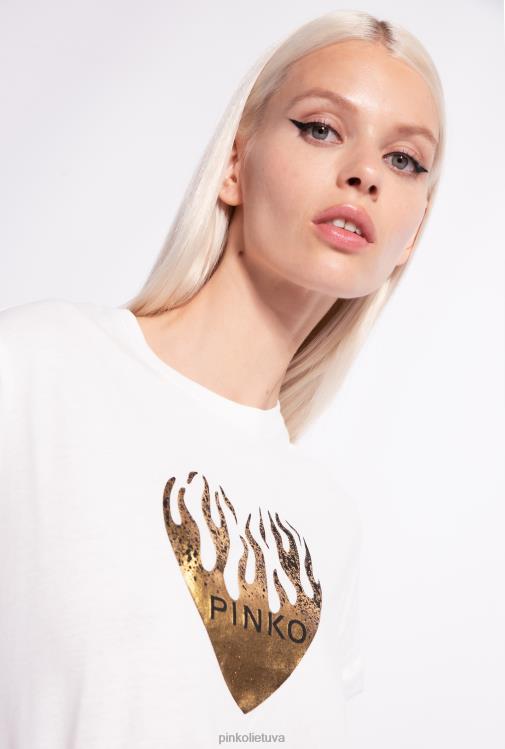 marškinėliai | DH06P418 širdelės rašto marškinėliai Pinko šilko baltumo