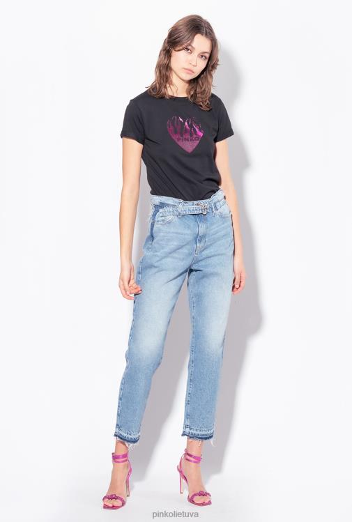 marškinėliai | DH06P419 širdelės rašto marškinėliai Pinko limuzinas juodas