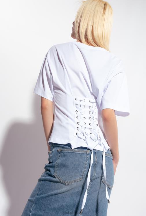 marškinėliai | DH06P429 marškinėliai su raišteliu nugaroje Pinko ryškiai balta