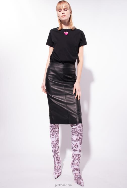 marškinėliai | DH06P445 marškinėliai su širdelės siuvinėjimu Pinko limuzinas juodas