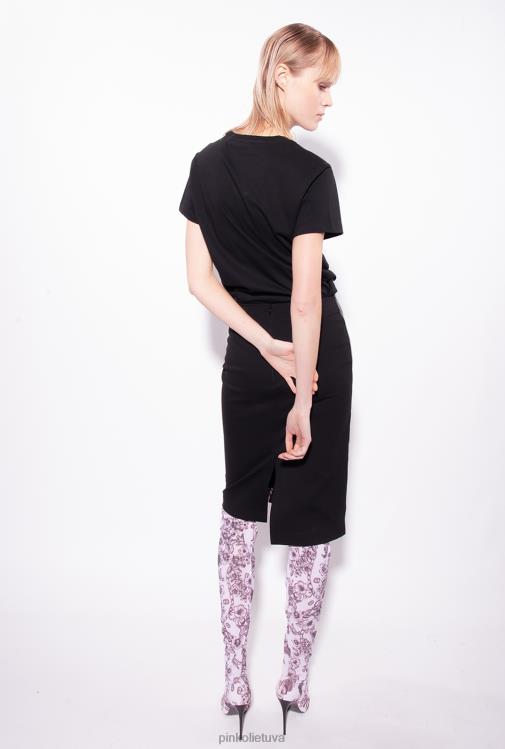 marškinėliai | DH06P445 marškinėliai su širdelės siuvinėjimu Pinko limuzinas juodas