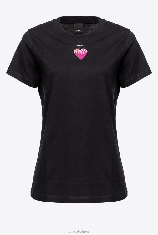 marškinėliai | DH06P445 marškinėliai su širdelės siuvinėjimu Pinko limuzinas juodas