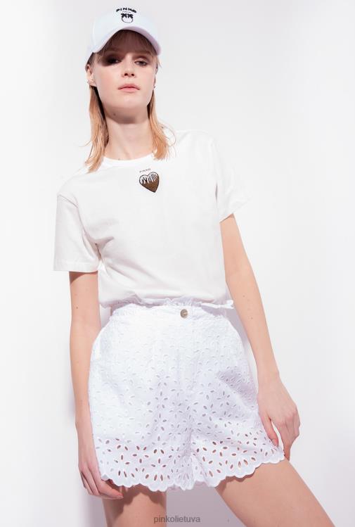 marškinėliai | DH06P446 marškinėliai su širdelės siuvinėjimu Pinko šilko baltumo