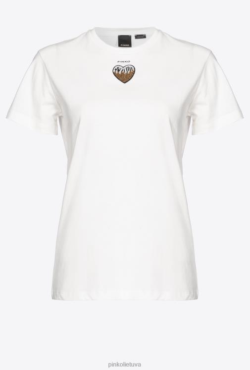 marškinėliai | DH06P446 marškinėliai su širdelės siuvinėjimu Pinko šilko baltumo