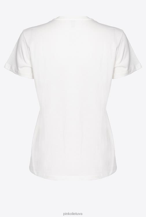 marškinėliai | DH06P446 marškinėliai su širdelės siuvinėjimu Pinko šilko baltumo