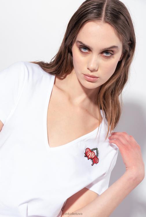 marškinėliai | DH06P453 marškinėliai su vyšnių siuvinėjimu Pinko ryškiai balta