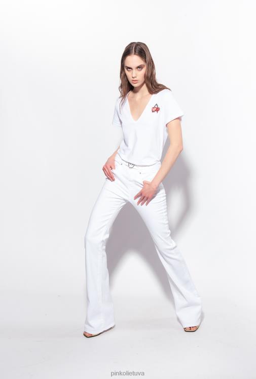 marškinėliai | DH06P453 marškinėliai su vyšnių siuvinėjimu Pinko ryškiai balta